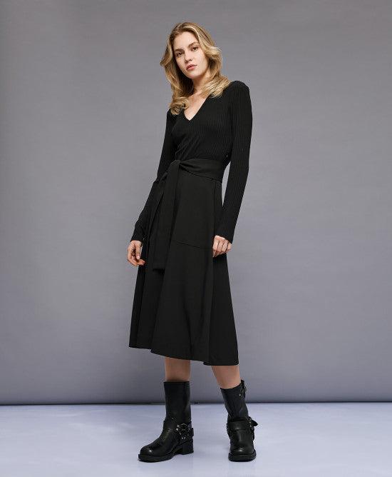Φόρεμα με συνδυασμό υφασμάτων / 54-3022 -  ACCESS FASHION- Μαύρο / XS-Μαύρο / XL