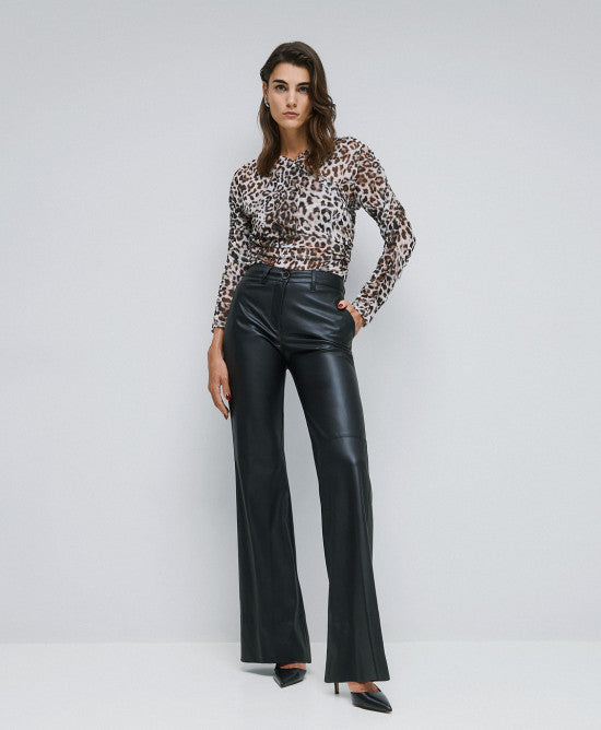 Παντελόνι καμπάνα όψης δέρματος / 54-5009 -  ACCESS FASHION- Μαύρο / 44-Μαύρο / 46