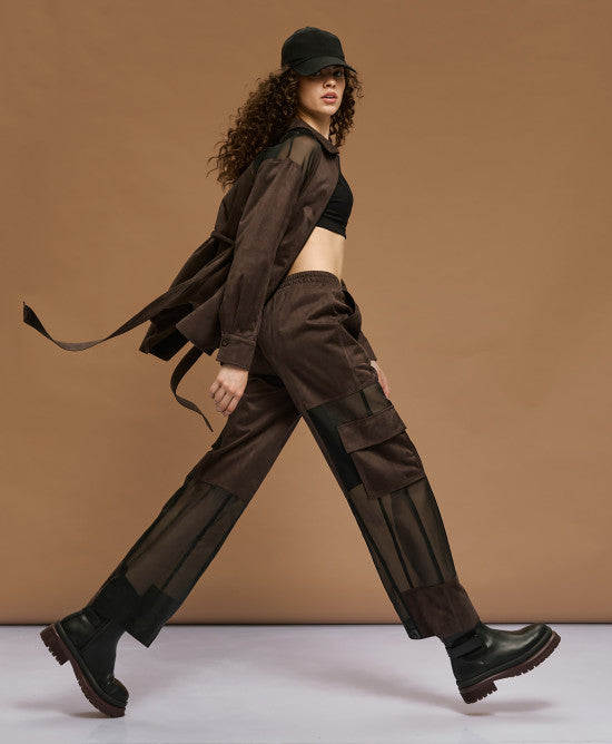 Παντελόνι cargo τύπου suede / 54-5032 -  ACCESS FASHION- Brown / XS-Brown / S-Brown / M