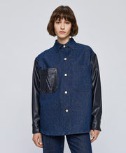 Πουκάμισο denim με λεπτομέρειες όψης δέρματος / 54-8230 -  ACCESS FASHION- Μπλε / S/M