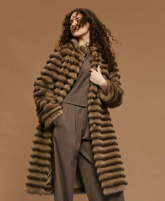 Τζάκετ μακρύ με συνθετική γούνα / 54-9108