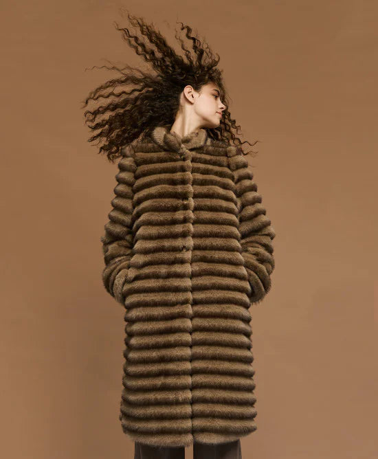 Τζάκετ μακρύ με συνθετική γούνα / 54-9108