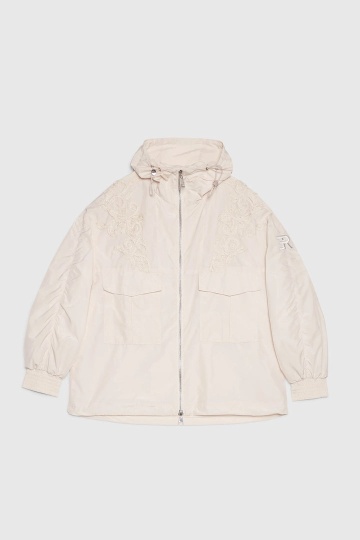 ERMANNO FIRENZE TAFFETA PARKA WITH HOOD AND CORNELY EMBROIDERY
