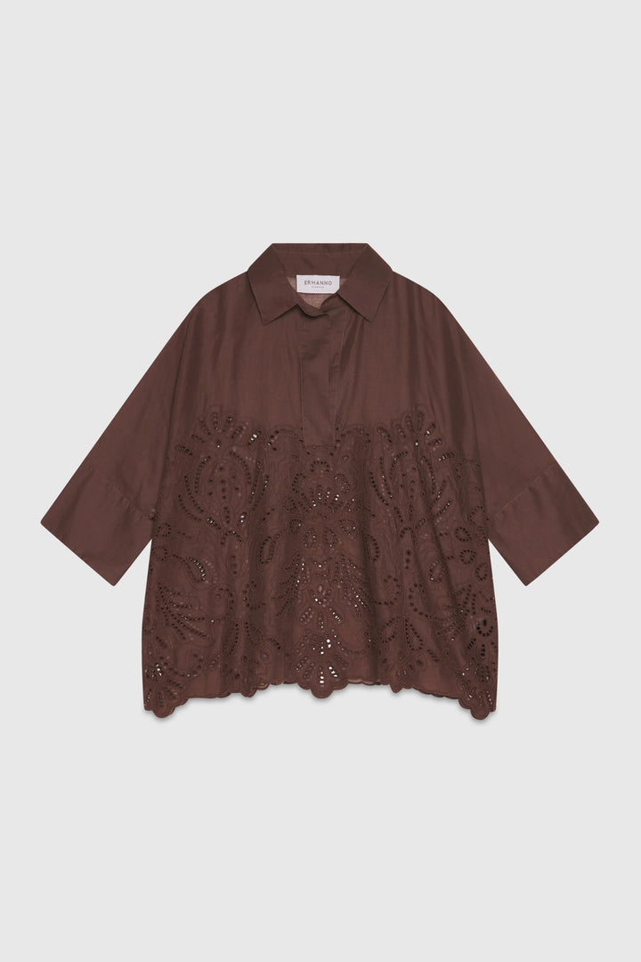 ERMANNO FIRENZE KIMONO MUSLIN SHIRT WITH BRODERIE ANGLAISE