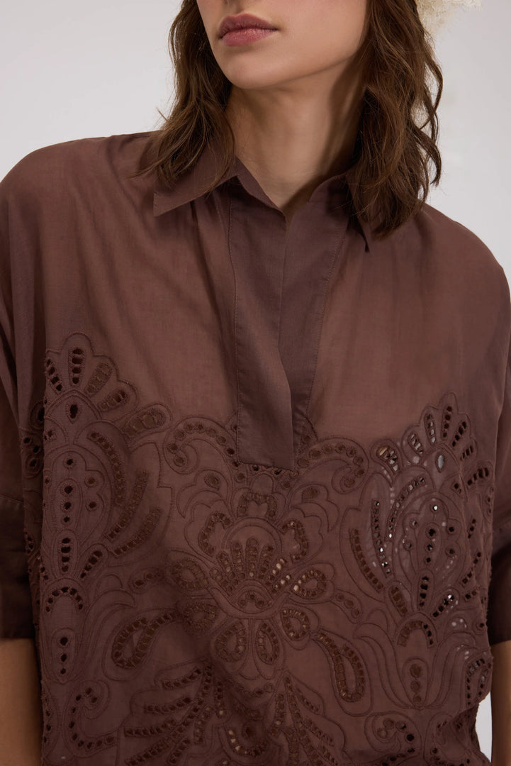 ERMANNO FIRENZE KIMONO MUSLIN SHIRT WITH BRODERIE ANGLAISE