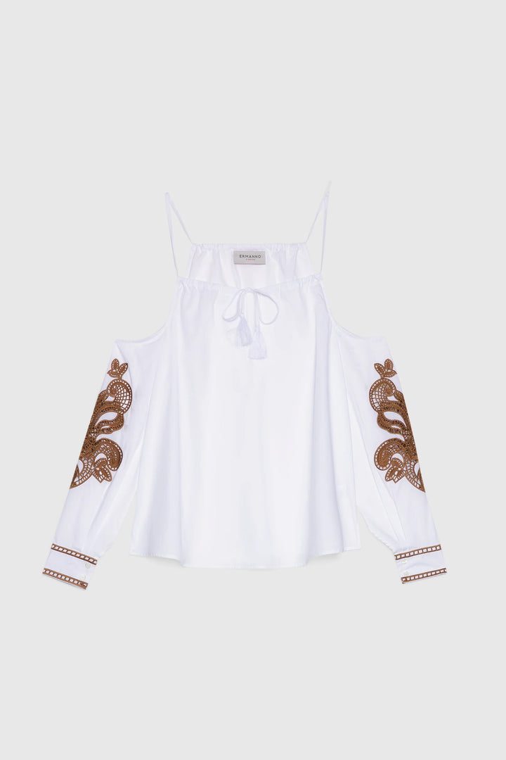 ERMANNO FIRENZE OFF-SHOULDER BLOUSE WITH BRODERIE ANGLAISE