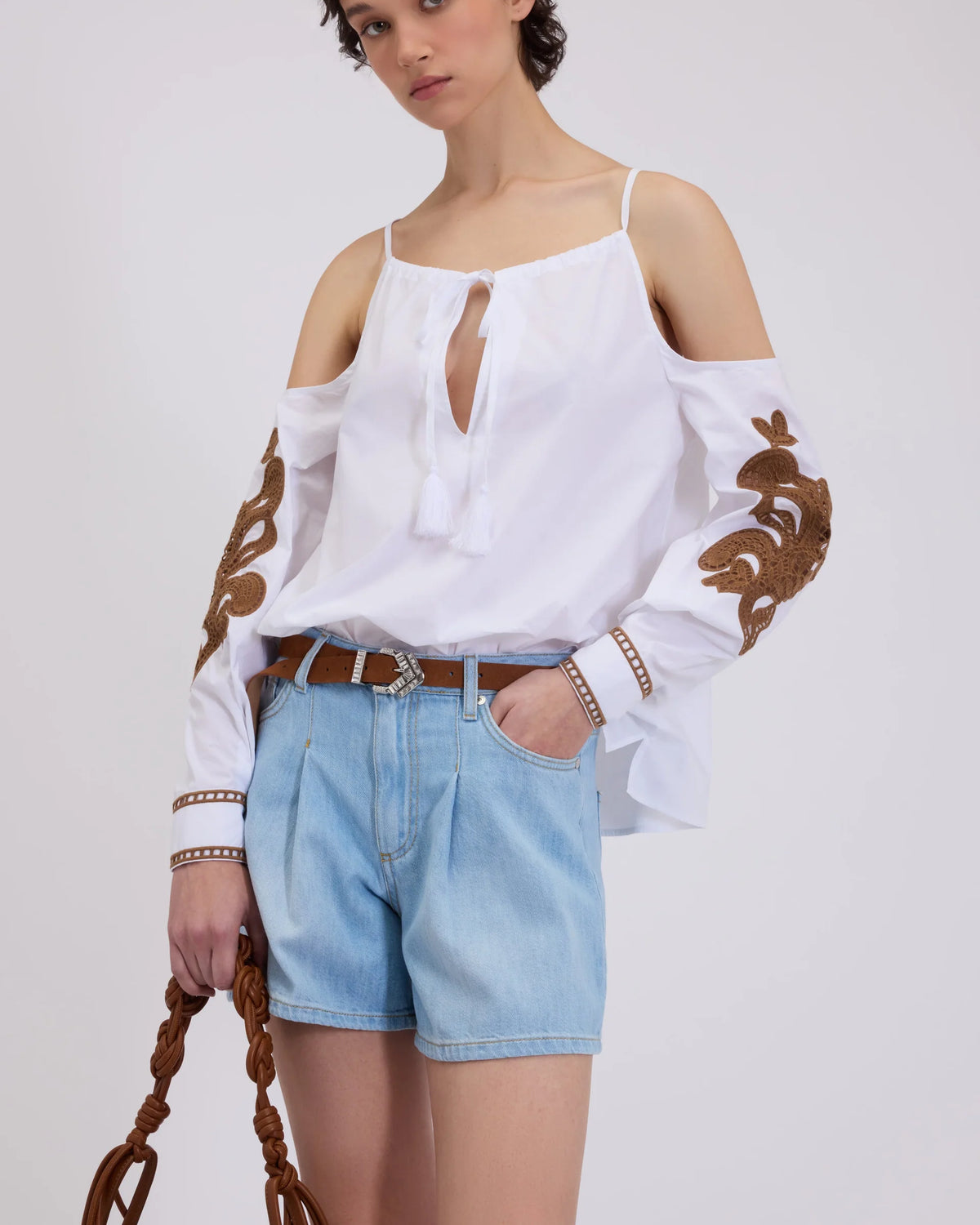 ERMANNO FIRENZE OFF-SHOULDER BLOUSE WITH BRODERIE ANGLAISE