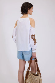 ERMANNO FIRENZE OFF-SHOULDER BLOUSE WITH BRODERIE ANGLAISE
