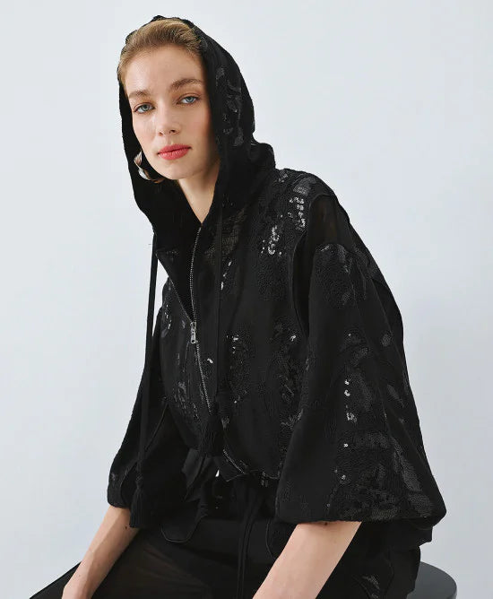 ACCESS Τζάκετ bomber με διαφάνεια και κέντημα / 63-1000 -  ACCESS FASHION- Μαύρο / S/M-Μαύρο / M/L