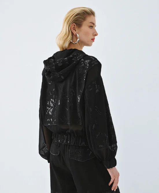ACCESS Τζάκετ bomber με διαφάνεια και κέντημα / 63-1000 -  ACCESS FASHION- Μαύρο / S/M-Μαύρο / M/L