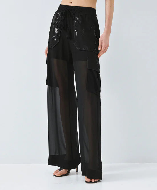 ACCESS Παντελόνα cargo με διαφάνεια και κεντήματα παγιέτες / 63-5000