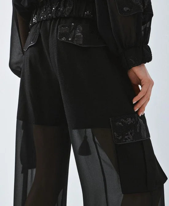 ACCESS Παντελόνα cargo με διαφάνεια και κεντήματα παγιέτες / 63-5000