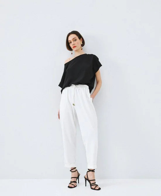 ACCESS Παντελόνι με λάστιχο και ρεβέρ / 63-5101