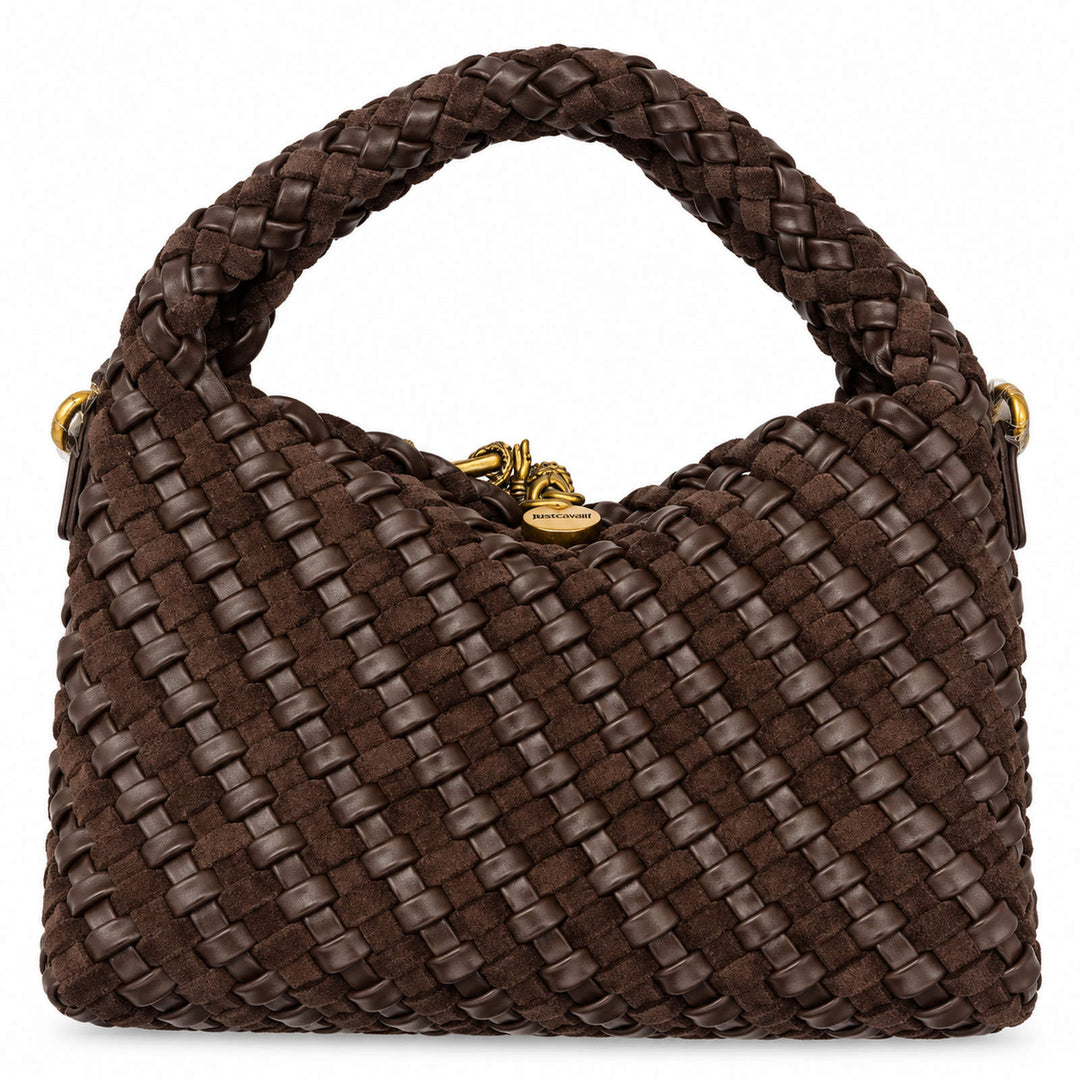 JUST CAVALLI  Πλεκτή Hobo Τσάντα Ώμου με Χρυσό Snake Logo /81RA4BO3ZSE81