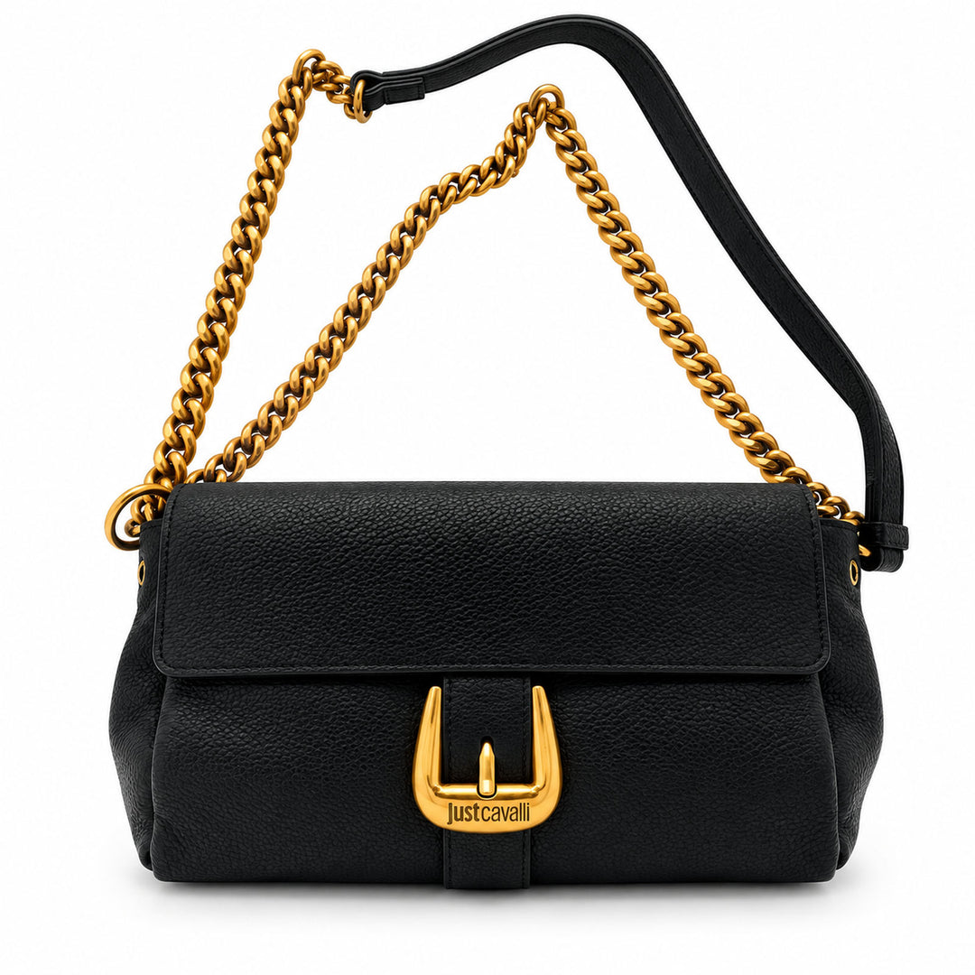 JUST CAVALLI Τσάντα Ώμου με Χρυσή Αλυσίδα και Logo Buckle / 81RA4BH4ZSB81