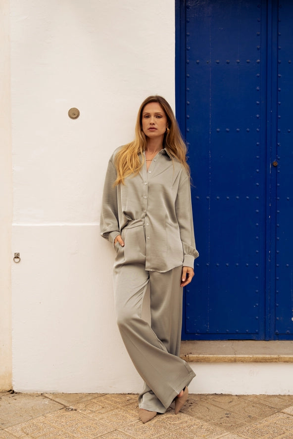 Lulunary Μακρύ σατέν πουκάμισο