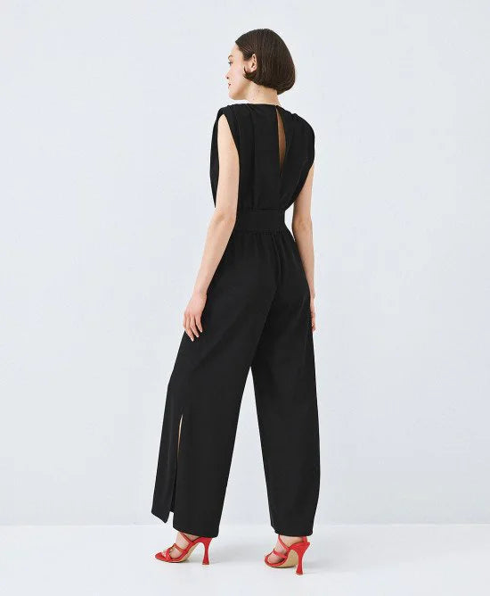ACCESS Ολόσωμη φόρμα κρουαζέ με ζώνη / 63-5501 -  ACCESS FASHION- Μαύρο / M-Μαύρο / L-Μαύρο / XL