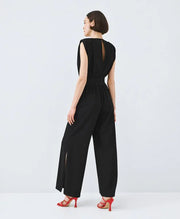 ACCESS Ολόσωμη φόρμα κρουαζέ με ζώνη / 63-5501 -  ACCESS FASHION- Μαύρο / M-Μαύρο / L-Μαύρο / XL