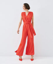 ACCESS Ολόσωμη φόρμα κρουαζέ με ζώνη / 63-5501 -  ACCESS FASHION- Κόκκινο / S-Κόκκινο / M-Κόκκινο / L-Κόκκινο / XL