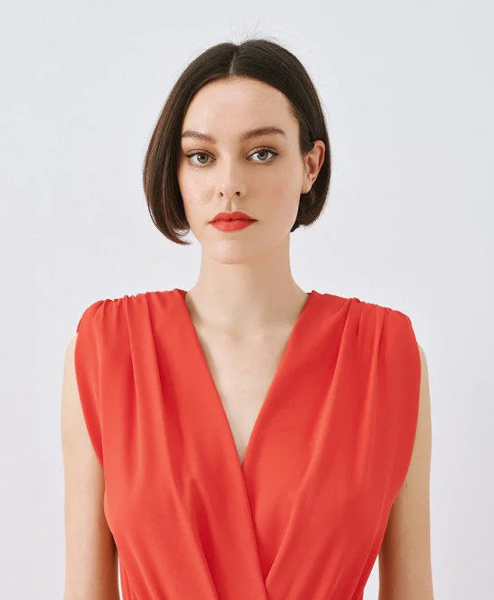 ACCESS Ολόσωμη φόρμα κρουαζέ με ζώνη / 63-5501 -  ACCESS FASHION- Κόκκινο / S-Κόκκινο / M-Κόκκινο / L-Κόκκινο / XL