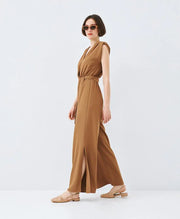 ACCESS Ολόσωμη φόρμα κρουαζέ με ζώνη / 63-5501 -  ACCESS FASHION- Καφέ / S-Καφέ / M-Καφέ / L-Καφέ / XL-Καφέ / XXL