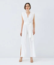 ACCESS Ολόσωμη φόρμα κρουαζέ με ζώνη / 63-5501 -  ACCESS FASHION- Λευκό / XS-Λευκό / S-Λευκό / M-Λευκό / L-Λευκό / XL