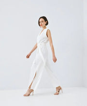 ACCESS Ολόσωμη φόρμα κρουαζέ με ζώνη / 63-5501 -  ACCESS FASHION- Λευκό / XS-Λευκό / S-Λευκό / M-Λευκό / L-Λευκό / XL