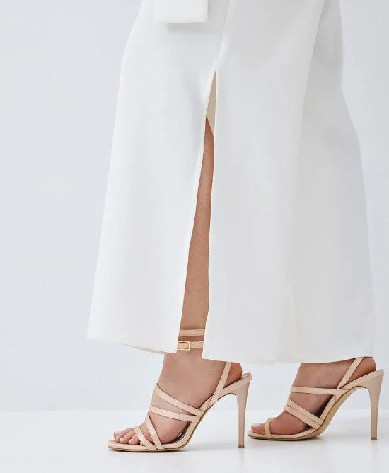 ACCESS Ολόσωμη φόρμα κρουαζέ με ζώνη / 63-5501 -  ACCESS FASHION- Λευκό / XS-Λευκό / S-Λευκό / M-Λευκό / L-Λευκό / XL