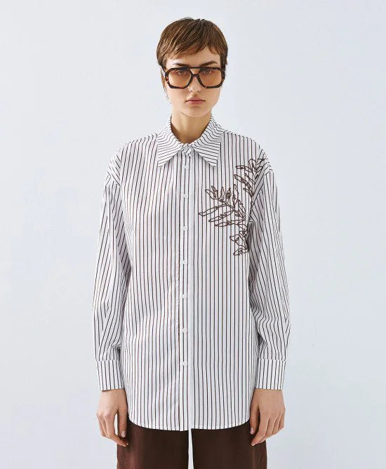 ACCESS Πουκάμισο ριγέ με κέντημα / 63-7034 -  ACCESS FASHION- Καφέ / S/M-Καφέ / M/L