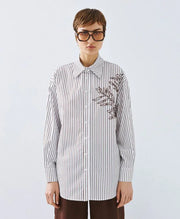 ACCESS Πουκάμισο ριγέ με κέντημα / 63-7034 -  ACCESS FASHION- Καφέ / S/M-Καφέ / M/L