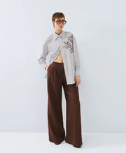 ACCESS Πουκάμισο ριγέ με κέντημα / 63-7034 -  ACCESS FASHION- Καφέ / S/M-Καφέ / M/L