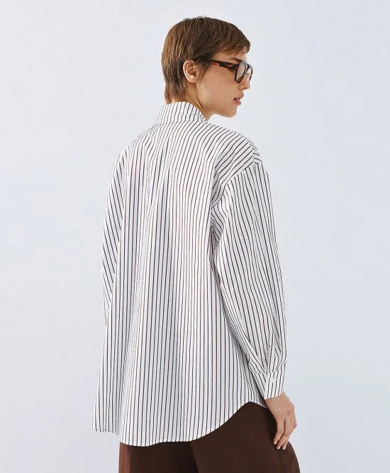 ACCESS Πουκάμισο ριγέ με κέντημα / 63-7034 -  ACCESS FASHION- Καφέ / S/M-Καφέ / M/L
