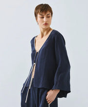 ACCESS Μπλούζα με ρέλι και δετά κορδόνια -  ACCESS FASHION- Navy / XS-Navy / S