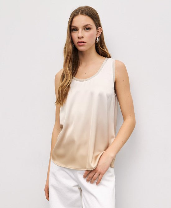 Τοπ σατέν με ριπ -  ACCESS FASHION- Beige / M-Beige / L