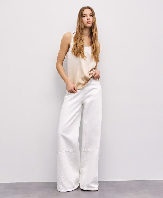 Τοπ σατέν με ριπ -  ACCESS FASHION- Beige / M-Beige / L