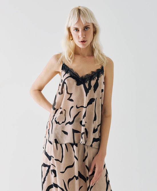 Τοπ εμπριμέ με λεπτομέρειες δαντέλα -  ACCESS FASHION- Beige / S-Beige / M-Beige / L