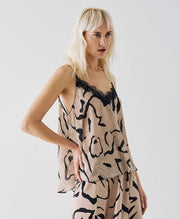 Τοπ εμπριμέ με λεπτομέρειες δαντέλα -  ACCESS FASHION- Beige / S-Beige / M-Beige / L