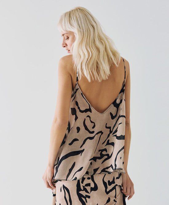 Τοπ εμπριμέ με λεπτομέρειες δαντέλα -  ACCESS FASHION- Beige / S-Beige / M-Beige / L