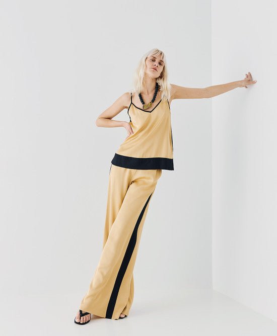 Παντελόνα σατέν με φάσες -  ACCESS FASHION- Gold / 44-Gold / 46-Gold / 48