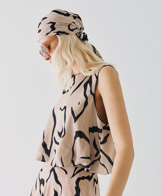 Τοπ εμπριμέ με φουσκωτό τελείωμα -  ACCESS FASHION- M / Beige-L / Beige