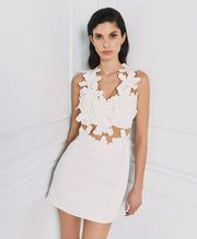 Φόρεμα μίνι με διαφάνεια και λουλούδια /  53-2027 -  ACCESS FASHION- White / 44-White / 46-White / 48