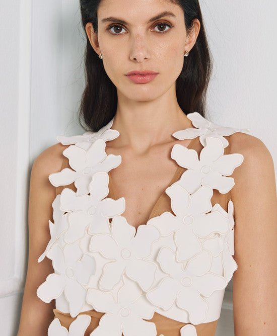 Φόρεμα μίνι με διαφάνεια και λουλούδια -  ACCESS FASHION- White / 44-White / 46-White / 48