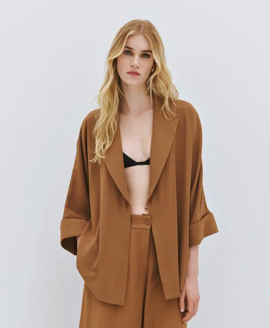 ACCESS Σακάκι oversized χωρίς κουμπιά / 63-1028 -  ACCESS FASHION- Brown / S/M-Brown / M/L