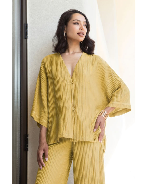 AGGEL Γκοφρέ Κιμονό με Πλεκτές Λεπτομέρειες -  AGGEL KNITWEAR- Olive / M