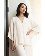 AGGEL Γκοφρέ Κιμονό με Πλεκτές Λεπτομέρειες -  AGGEL KNITWEAR- Λευκό / XS-Λευκό / M