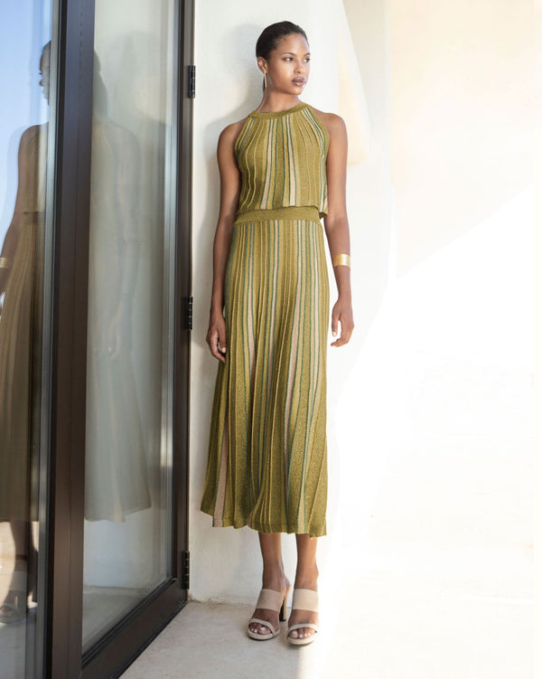 AGGEL Lurex Midi Φούστα Χρυσό-Λαδί -  AGGEL KNITWEAR- Gold / M-Gold / L
