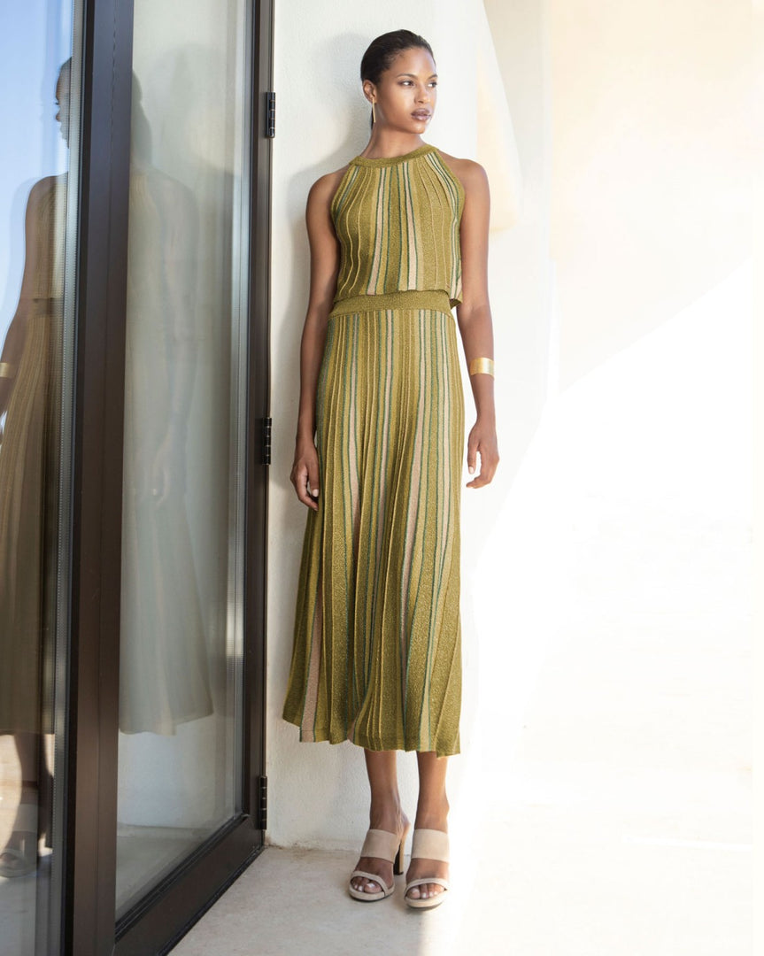 AGGEL Lurex Midi Φούστα Χρυσό-Λαδί -  AGGEL KNITWEAR- Gold / M-Gold / L