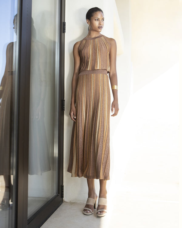 AGGEL Lurex Midi Φούστα Bronze-Mocca -  AGGEL KNITWEAR- Καφέ / S-Καφέ / M-Καφέ / L