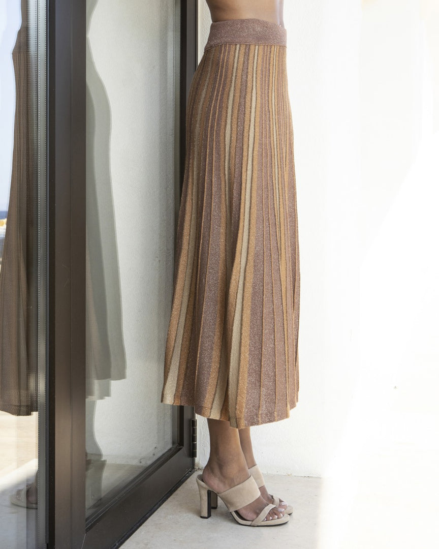 AGGEL Lurex Midi Φούστα Bronze-Mocca -  AGGEL KNITWEAR- Καφέ / S-Καφέ / M-Καφέ / L