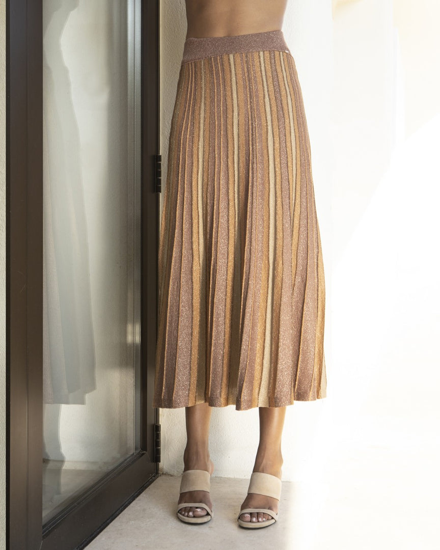 AGGEL Lurex Midi Φούστα Bronze-Mocca -  AGGEL KNITWEAR- Καφέ / S-Καφέ / M-Καφέ / L